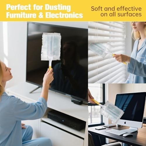 Replacement Dust Handle Sticks for Swiffer Duster Mop - 4 Pack, Yellow & White