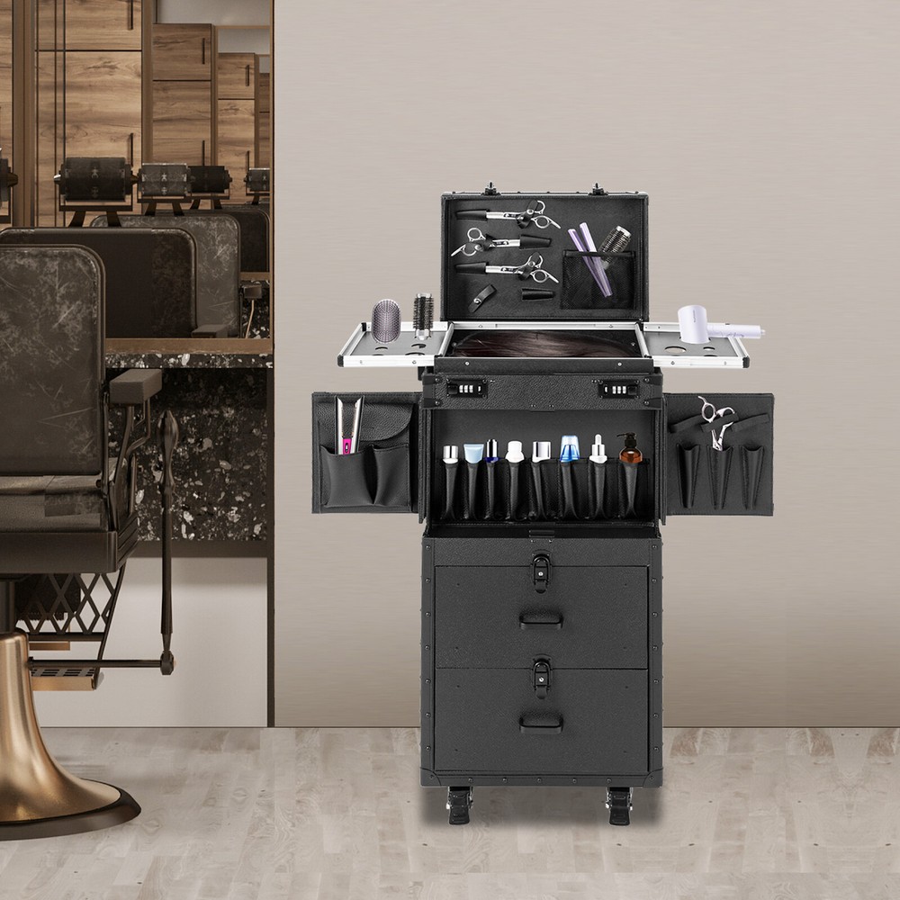 Floor Standing Rolling Makeup Case Cosmetic Trolley Makeup Storage Organizer Box