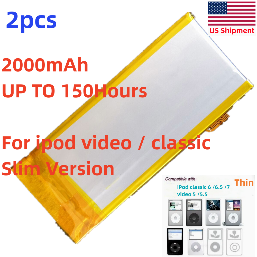 2pcs LG 2000mAh Battery Upgrade replacement for iPod Classic & Video Thin
