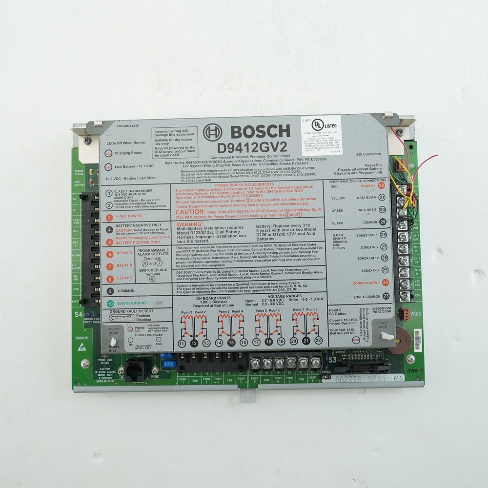 Bosch D9412GV2 Commercial Protected Premises Control Panel UNTESTED AS FOUND