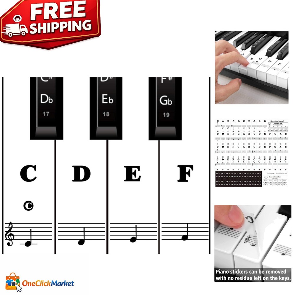 Protective 88-Key Piano Note Stickers: Reusable Labels for Effortless Learning