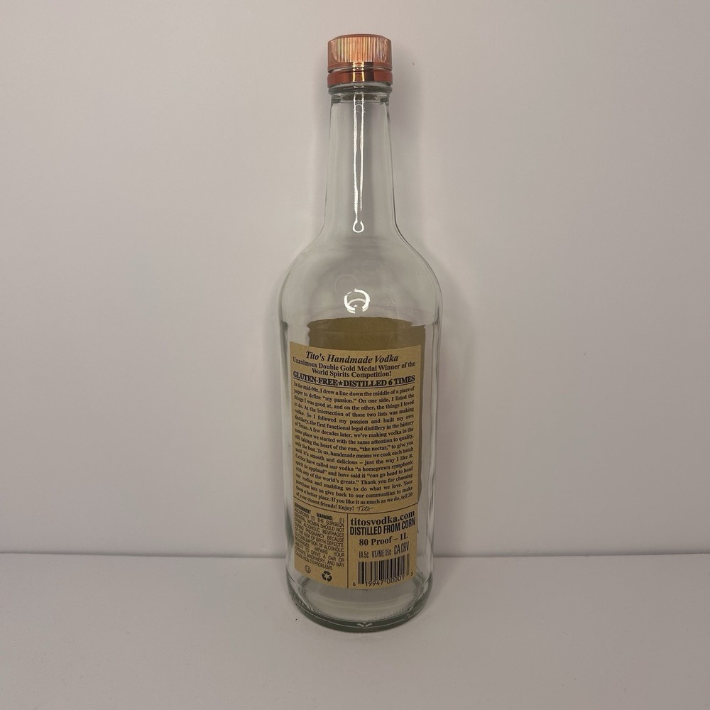 Tito's Handmade Vodka 1L Empty Bottle W/ Cap