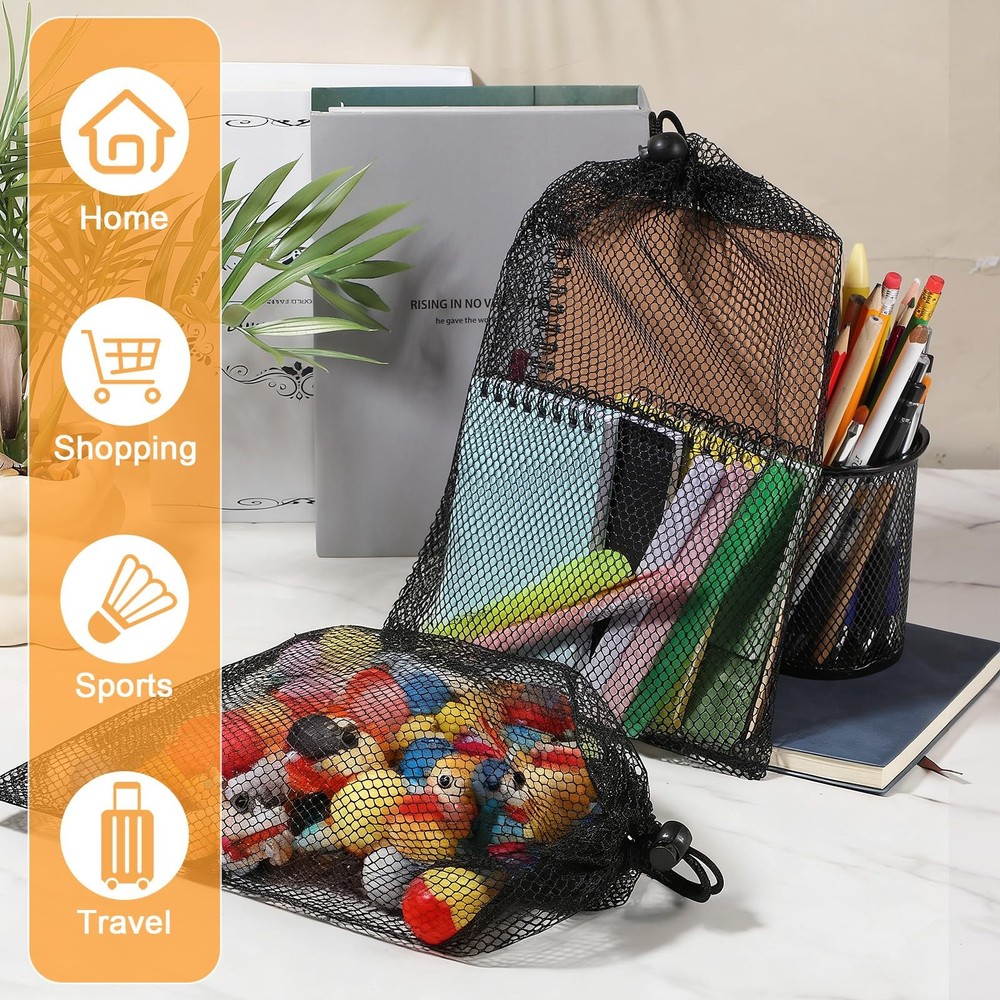 DOPENSPI 10PCS 8X12inch Mesh Drawstring Bag with Cord Lock Medium, Black