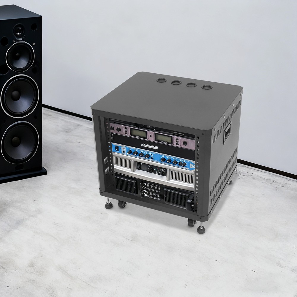 9U Rolling Server Rack with Locking Doors and Cable Management Ports
