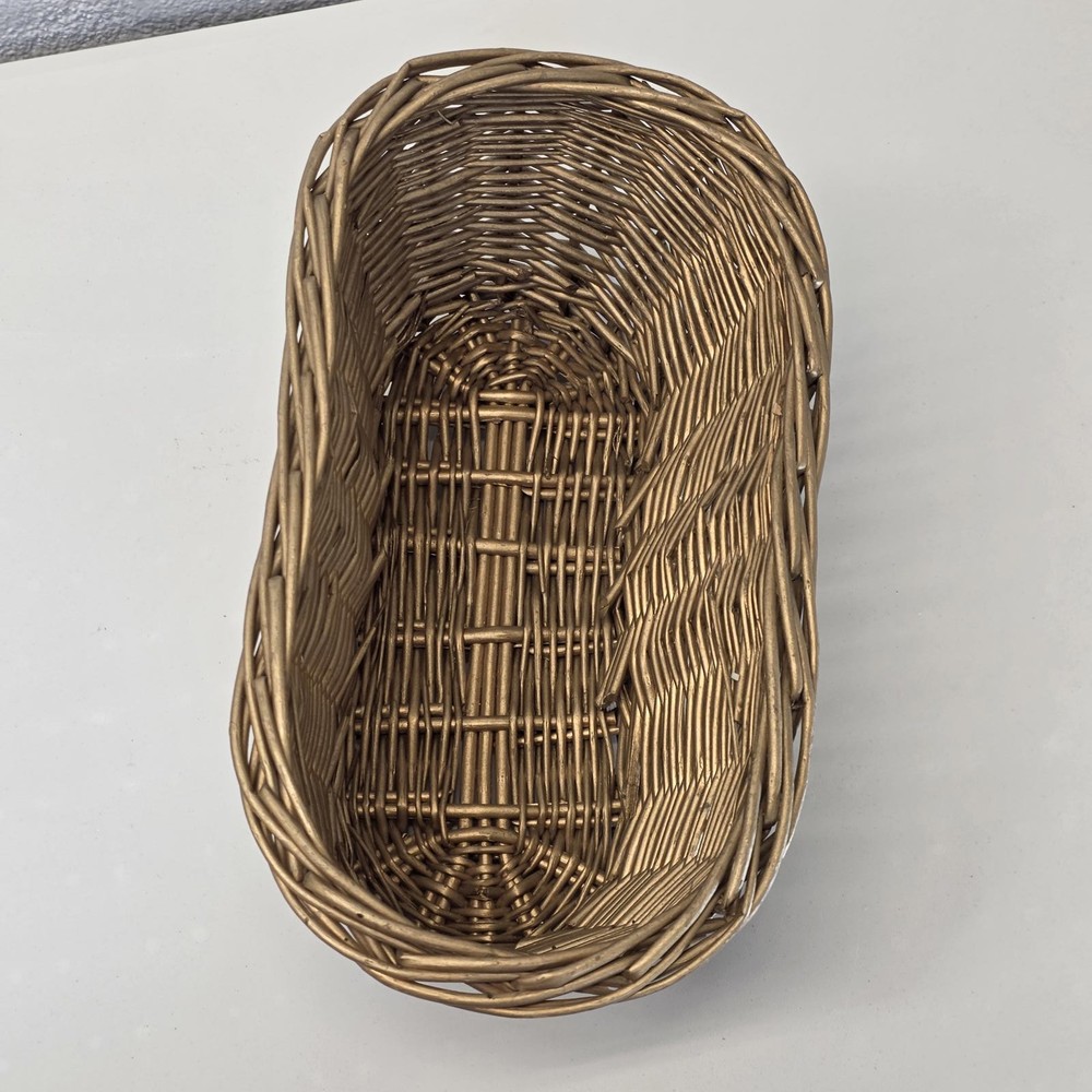 Vintage Gold-Tone Woven Basket – Rectangular Decorative Piece
