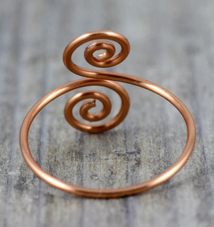 Solid Pure Copper Minimalist Healing Ring, Handmade, Unisex, Spiral Ring