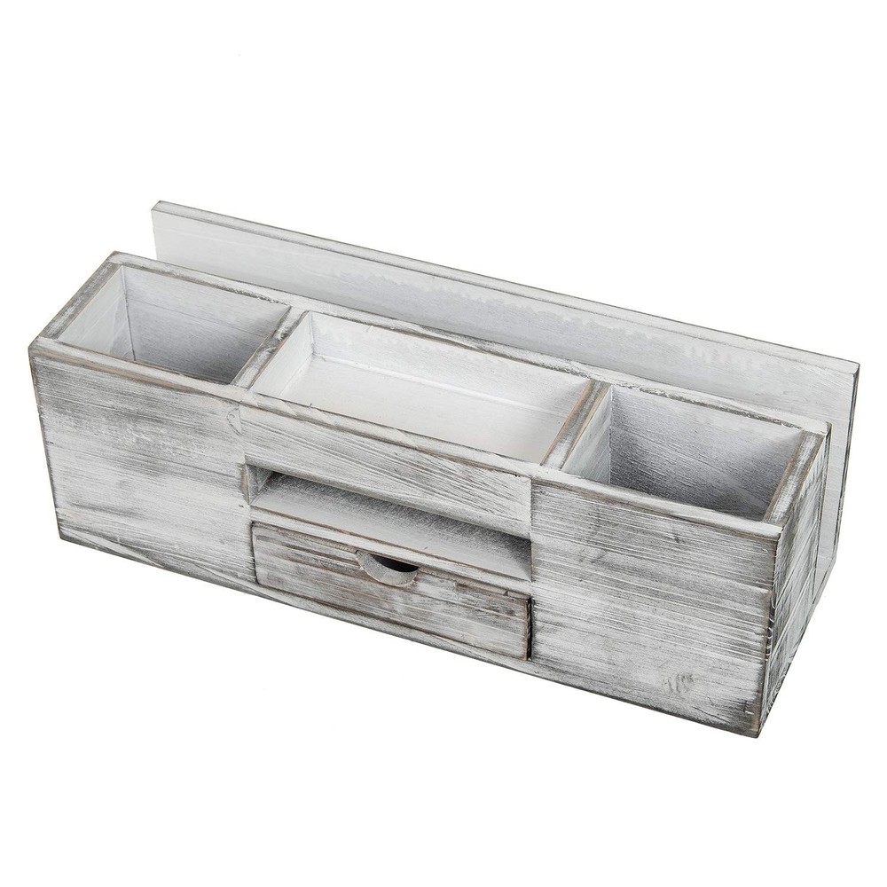Liry Products Whitewashed Wooden Desktop Organizer Multiple Compartments Rack...