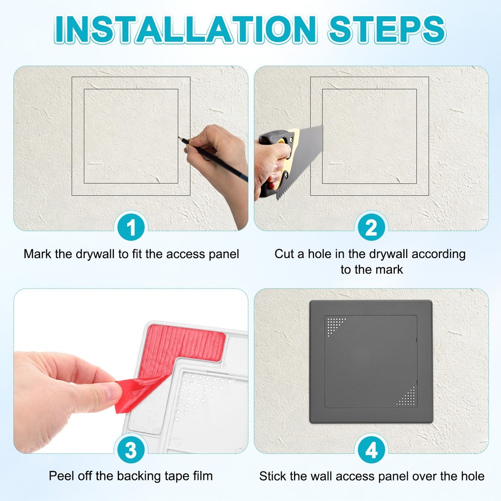 1-Pack Access Panel for Drywall, 6x6" Plastic Removable [Black, Vented Square]