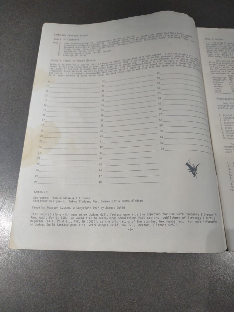 Vtg. Dungeons And Dragons Campaign Hexagon System City Slate