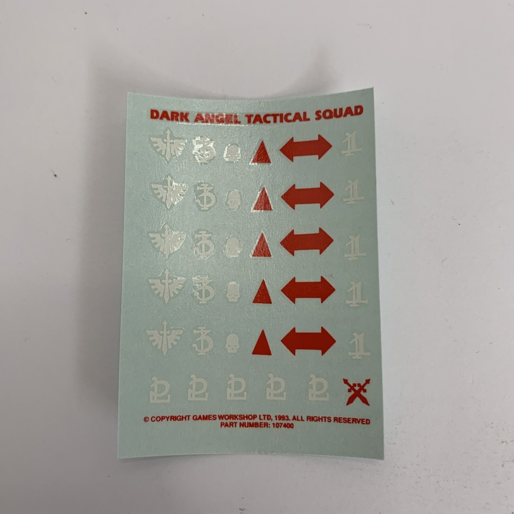 warhammer 40k dark angel tactical squad decal 1993