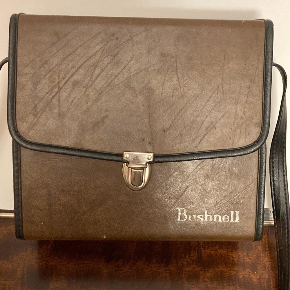 Vintage BUSHNELL Rigid Leather Binoculars Hardcase w/ Push-Button Clasp + Strap