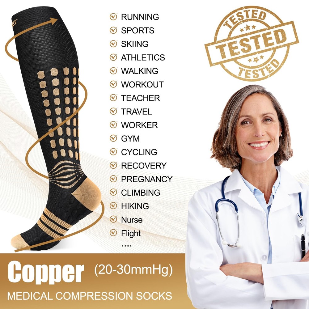 NEENCA Copper Compression Socks, Medical Graduated Socks Medium, High