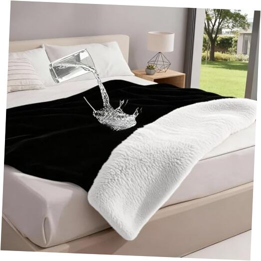 Black Waterproof Bed Blanket, 50'' x 60'' Portable Double Side Leakproof