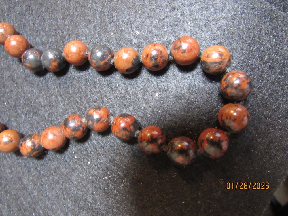 MAHOGANY OBSIDIAN BEAD NECKLACE 22" VGUC