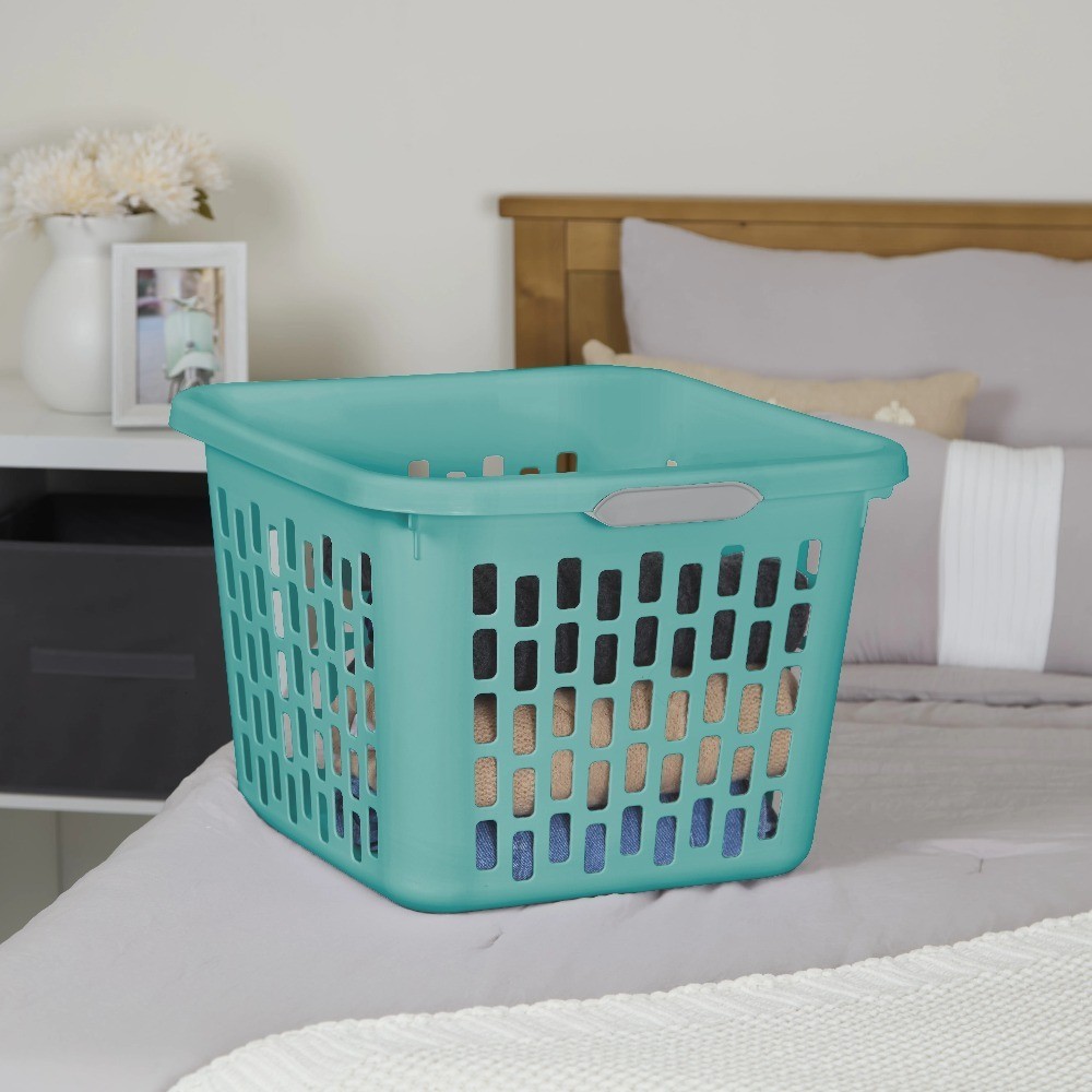 Large Plastic Laundry Basket with Handles Storage Hamper 1.5 Bushel Teal
