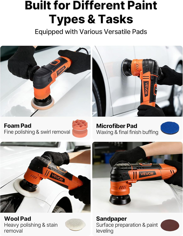 Car Buffer Polisher, 1.2"/2"/3" Rotary Polisher Buffer, 600W 6 Variable Speeds 1