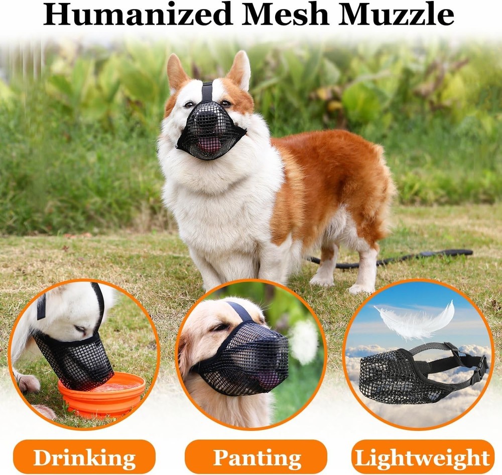 Woven Dog Muzzle, Breathable Mesh Guard for Medium & Large Dogs, Grey M