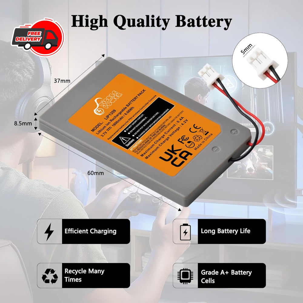 PS3 Controller Battery Replacement, 2 Pack LIP1359 Battery for Sony Playstati...