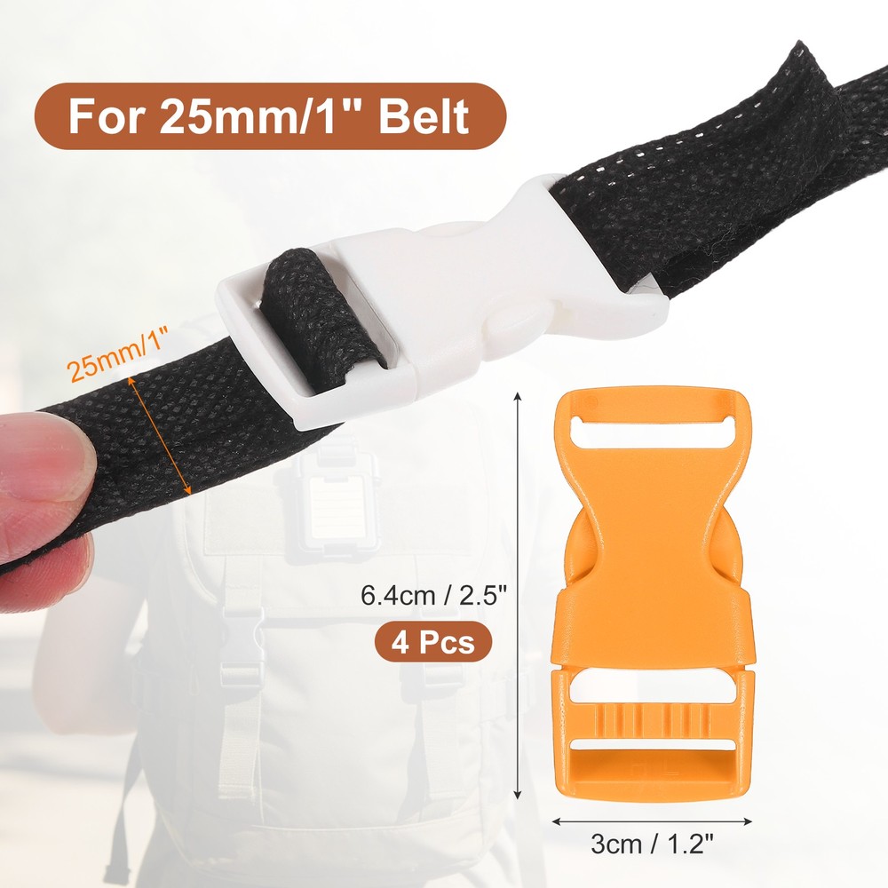 4 Pack Quick Side Release Buckle, 1" Plastic Buckle Clip, Orange
