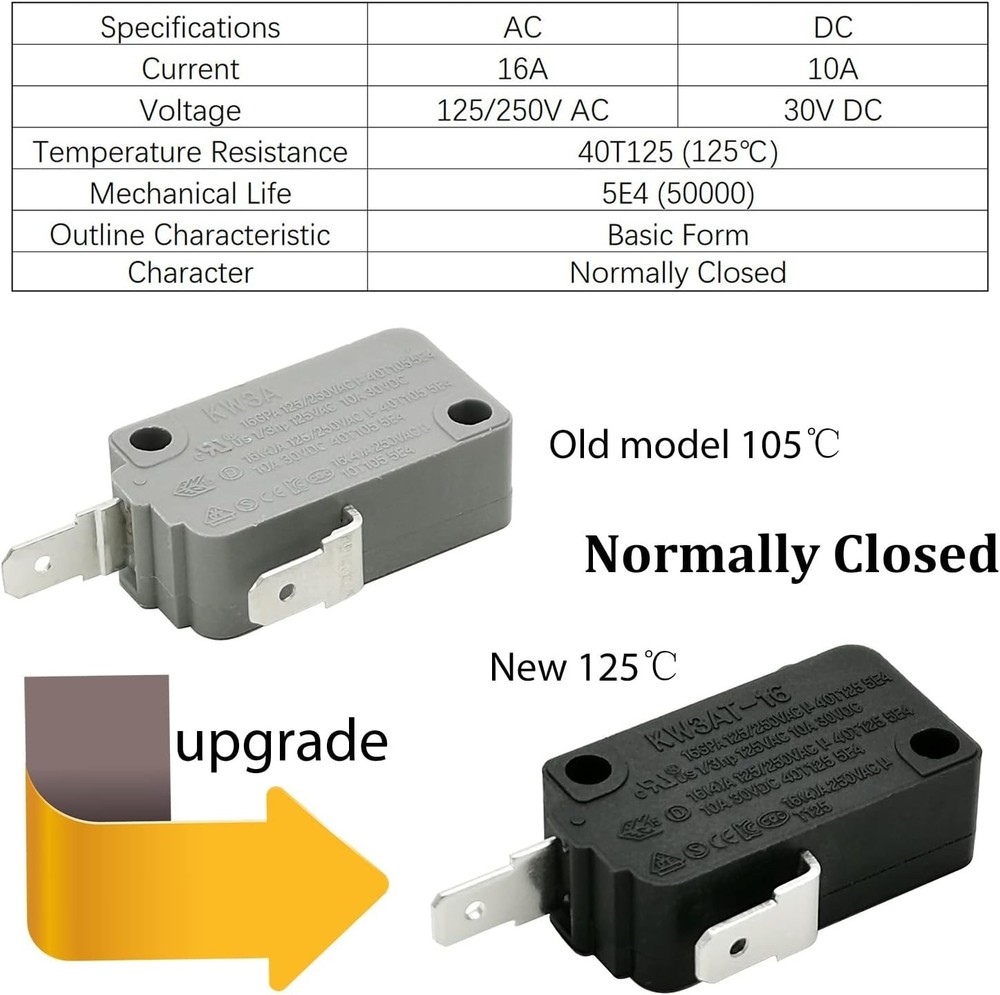 Durable Microwave Door Switch Replacement - 16A 125VAC, Quick Connect Version