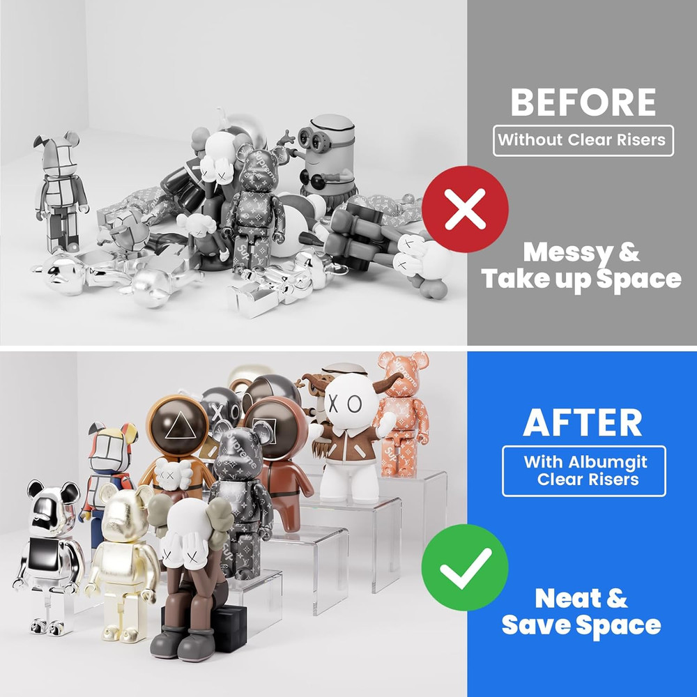 Acrylic Display Risers, 8 Pieces Clear Rectangular Tabletop Display Stand for Am