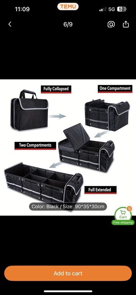 Car Trunk Organizer Cargo Storage Container Oxford Cloth Sturdy Multi