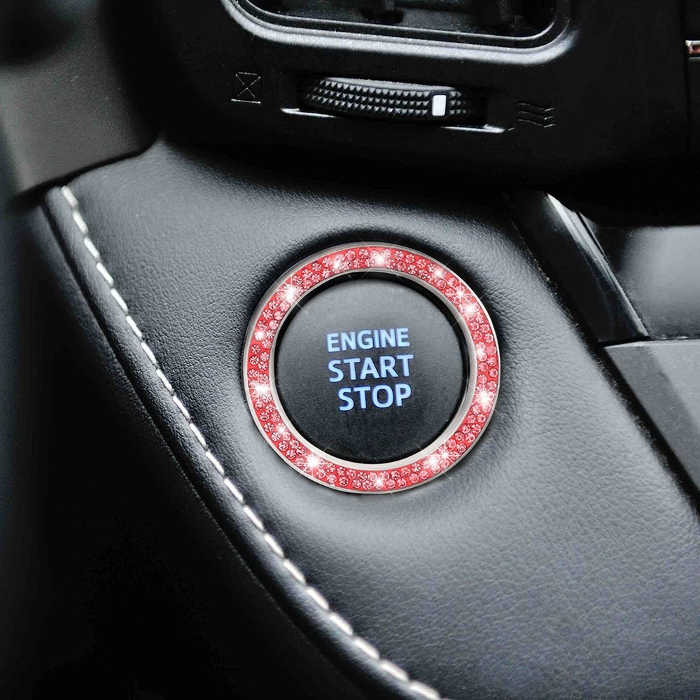 Car Bling Crystal Rhinestone Engine Start Ring Decals, 2 Pack Push Start Button