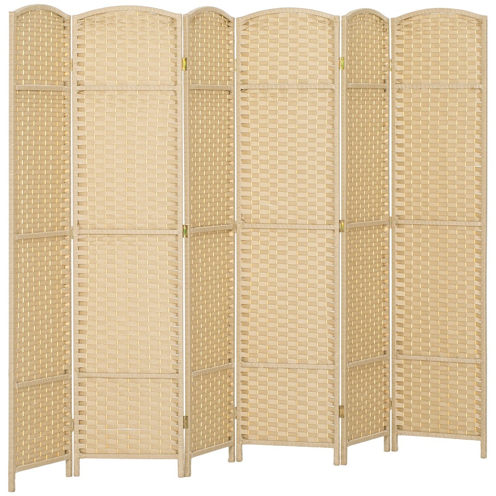 6 Panel Room Divider Freestanding Folding Privacy Screen, Beige