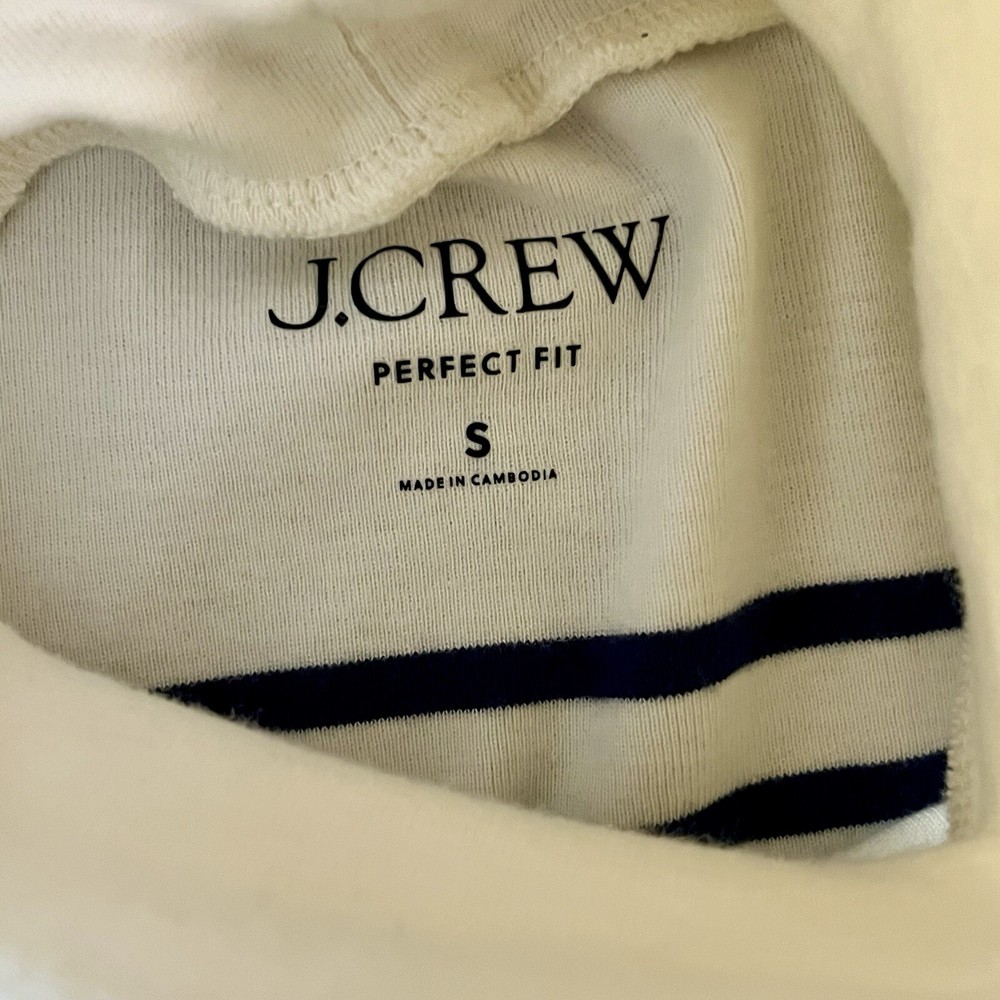 J Crew Perfect Fit Mock Pullover Sweater Striped Navy Nautical Cotton 28” Bust