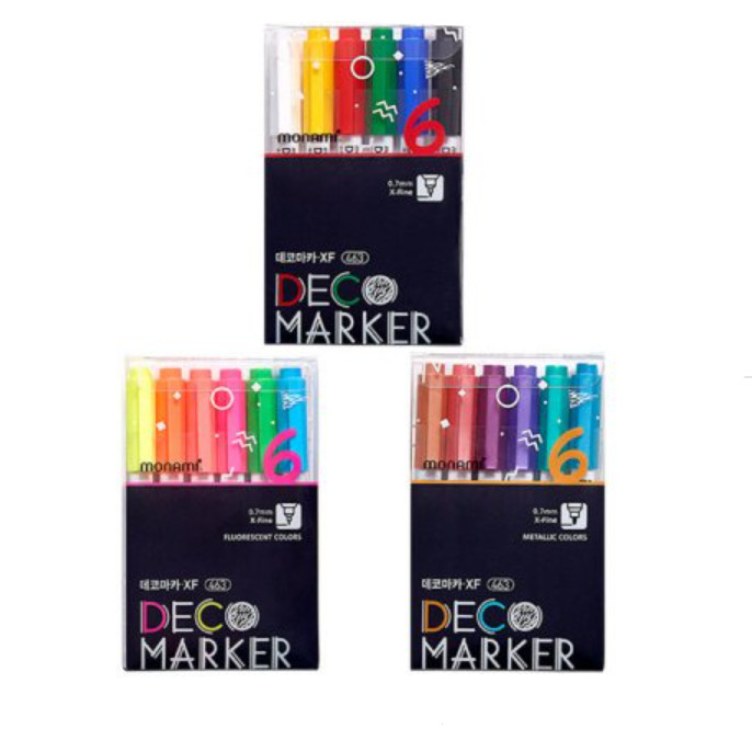MONAMI Deco Marker 463 Water Based Marker 6pcs SET  Basic / Fluorescent / Metal