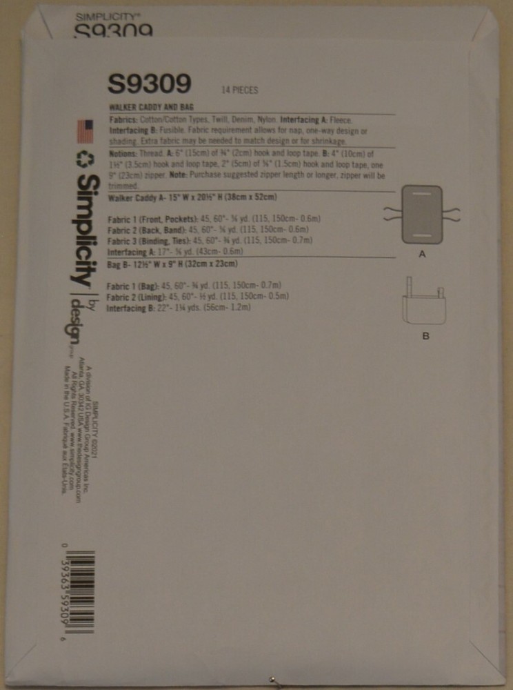 Simplicity- 9309 - Walker Caddy and Bag