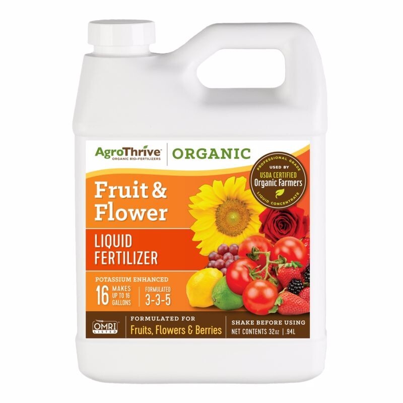AgroThrive Organic Fruit & Flower Liquid Fertilizer Potassium Enhanced 32 oz