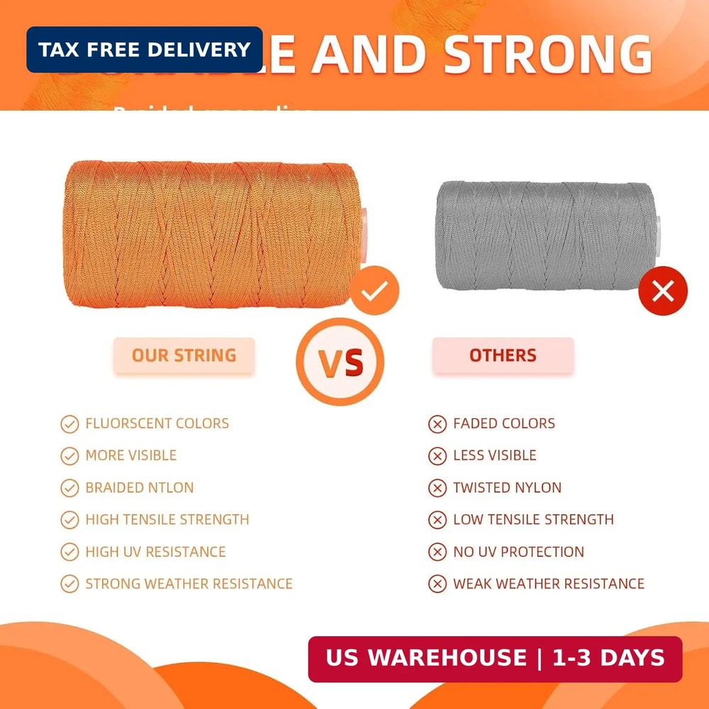 Orange Mason Line 600ft #18 Braided Nylon Twine String for Masonry, Construction