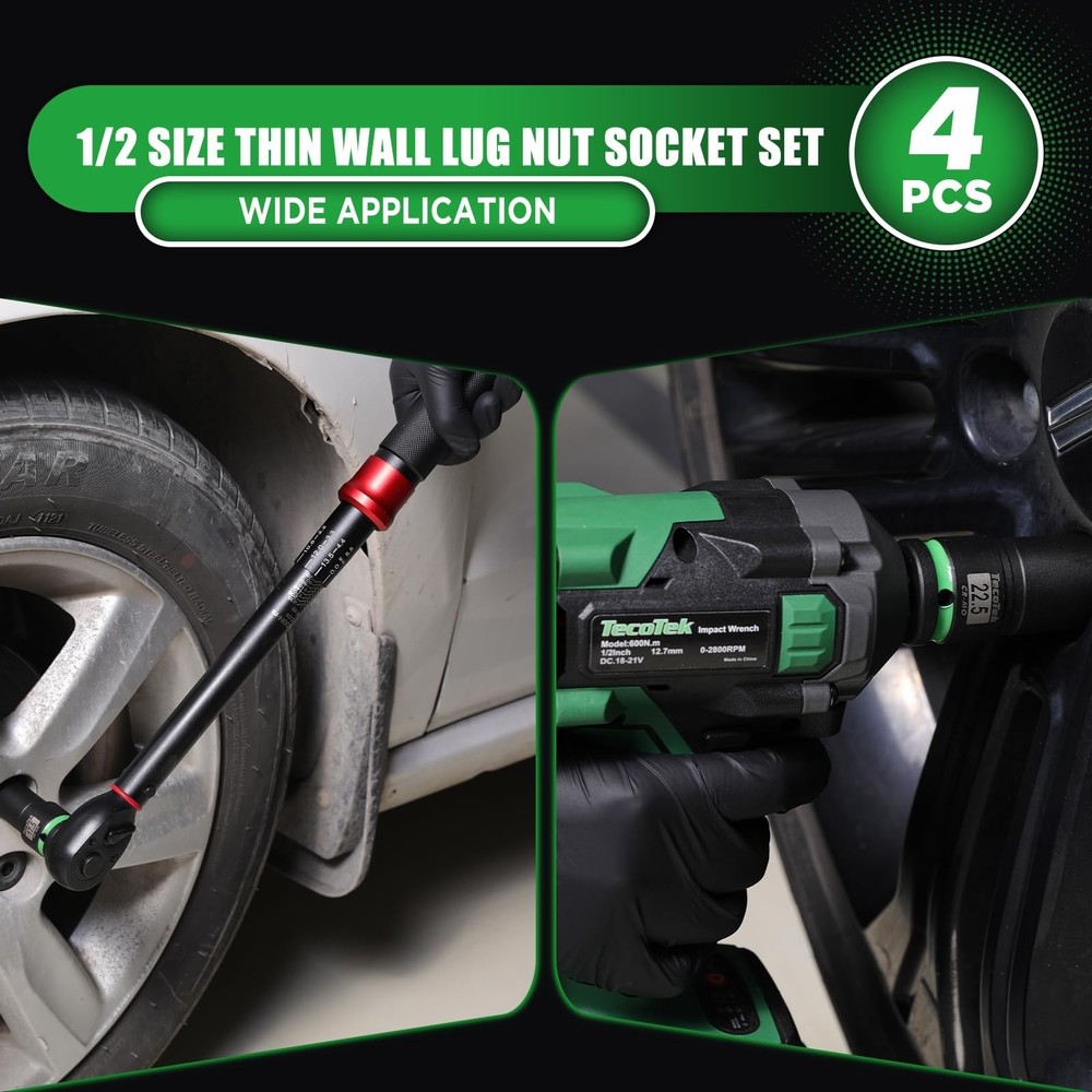 4PCS 1/2" Drive 1/2 Size Thin Wall Lug Nut Socket Set, Half Size Wheel Socket...