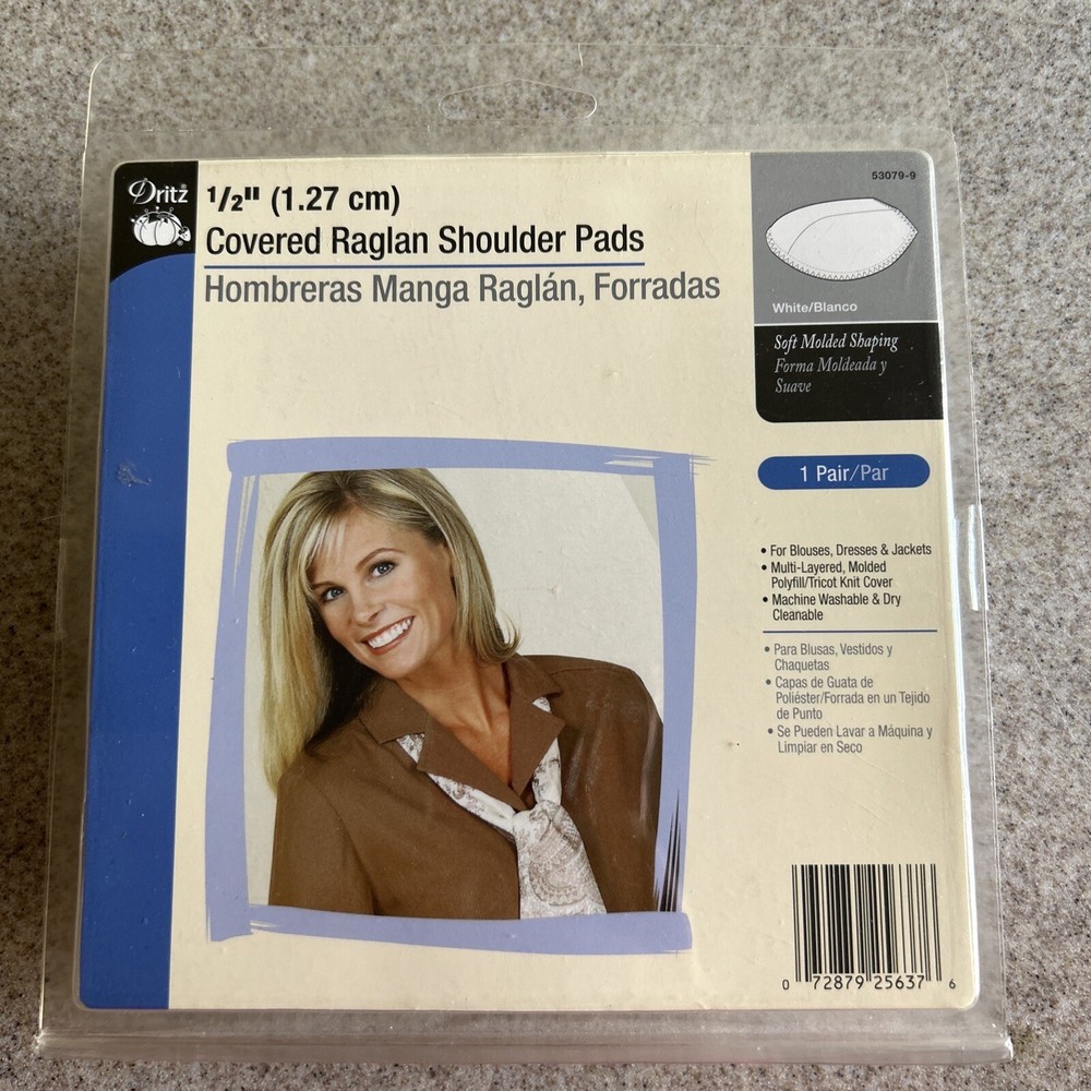 Dritz 53079-9, 1/2”Covered Raglan Shoulder Pads 2/Pkg-White 1 Pair