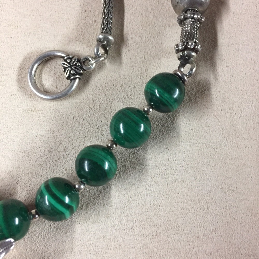 Sterling Silver Malachite Toggle Necklace 22”