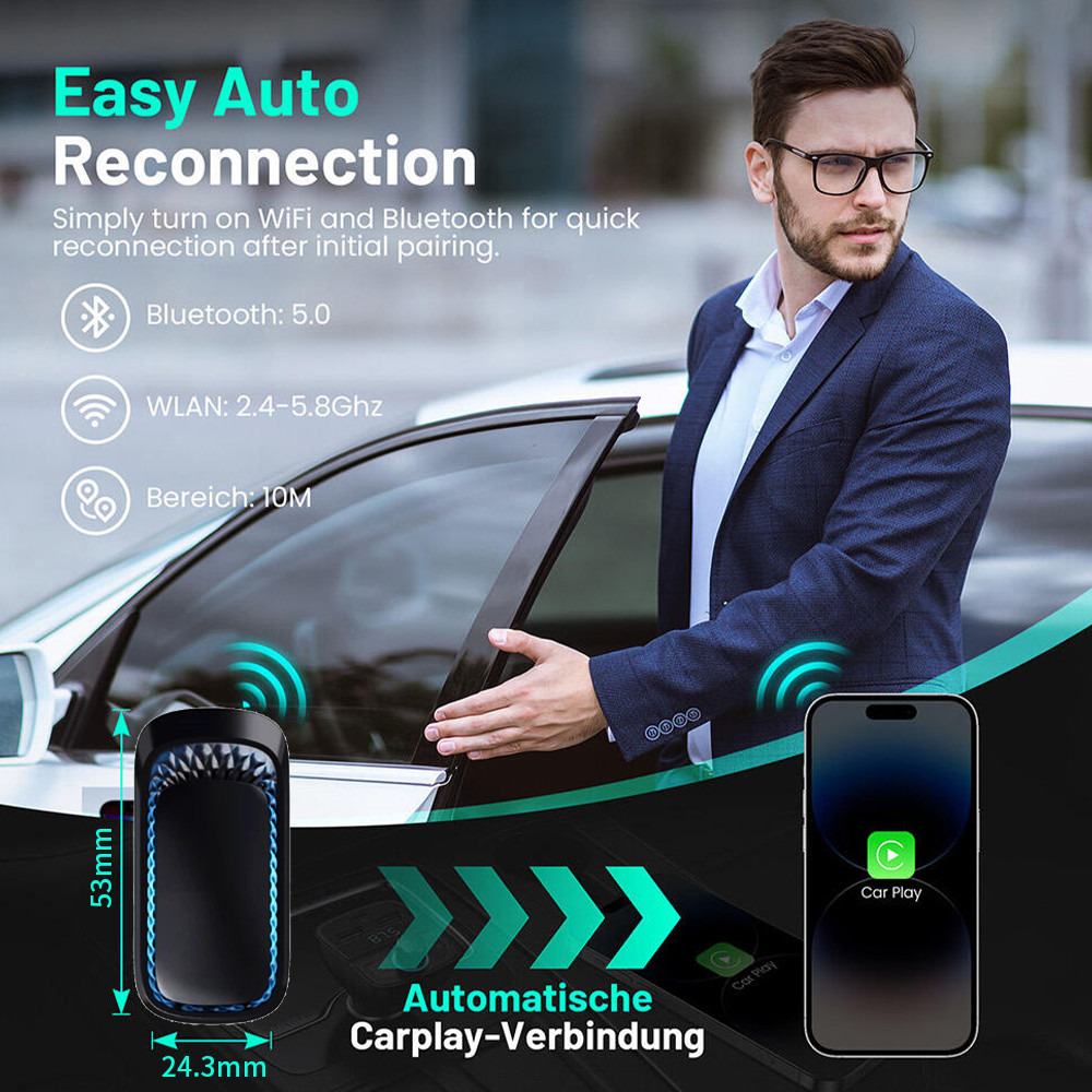 Wireless CarPlay Adapter for Apple iPhone & Android Auto USB Adapter Plug & Play