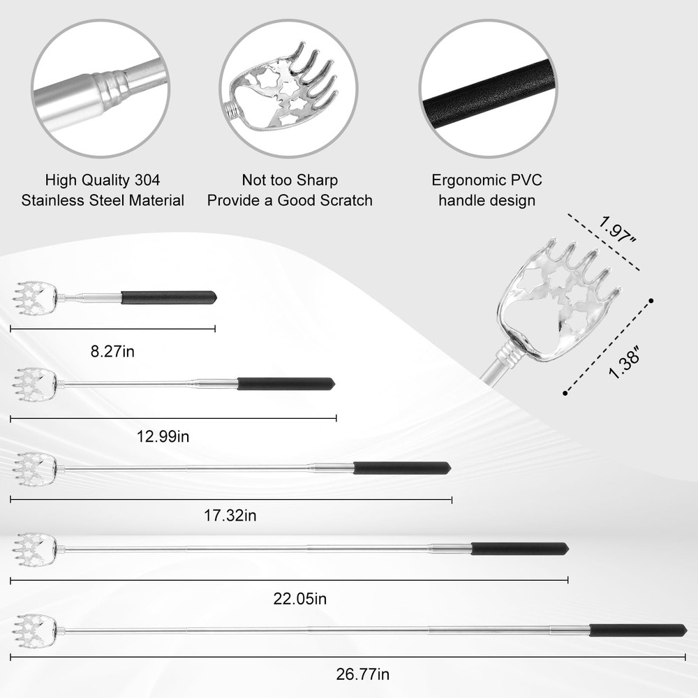 XKOS 4 Pack Different Back Scratcher Portable Telescoping with Rubber Handles,