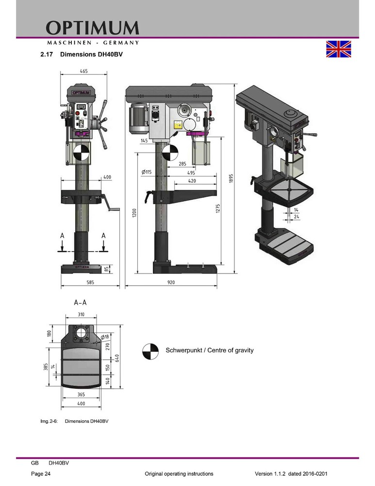 Optimum DH40BV 22" 3HP Variable Speed Drill Press
