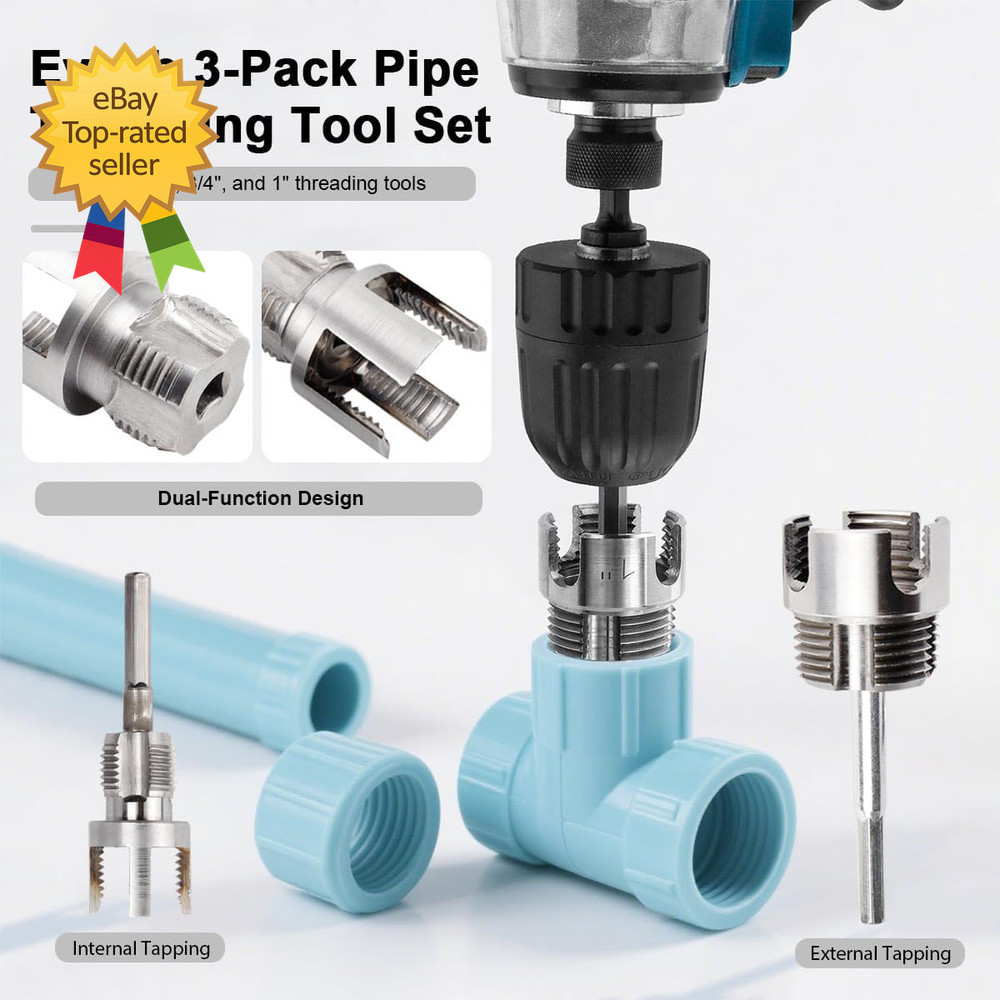 3Pcs PVC Pipe Threader Kit 1 2 3 4 1 NPT Integrated Internal & External Pipe
