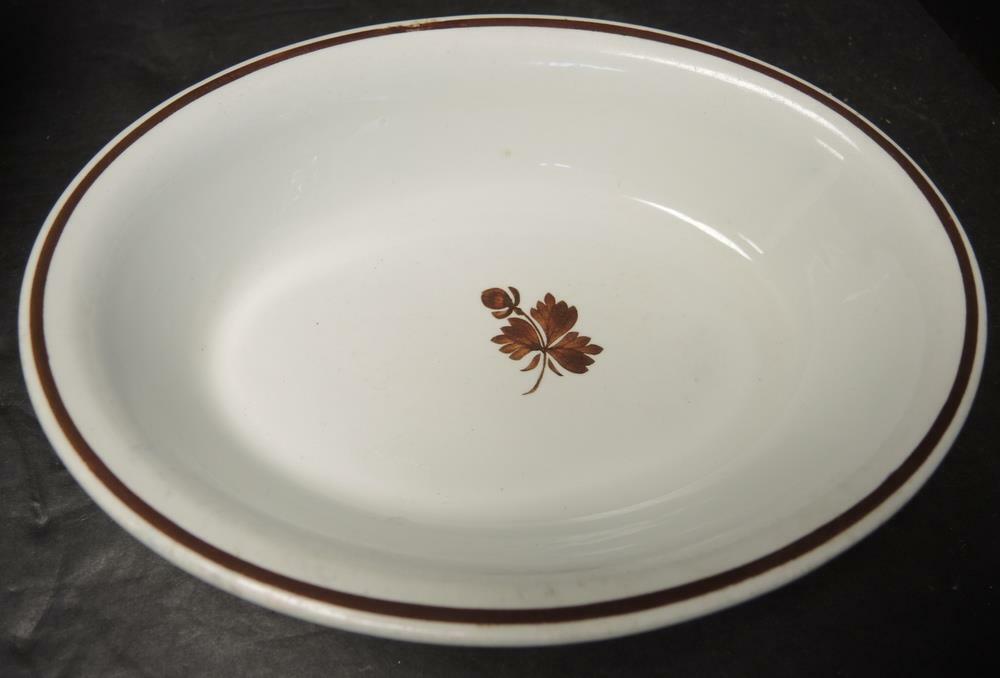 Five Copper Luster 8 3/4" Plates & Oval Vegetable Bowl
