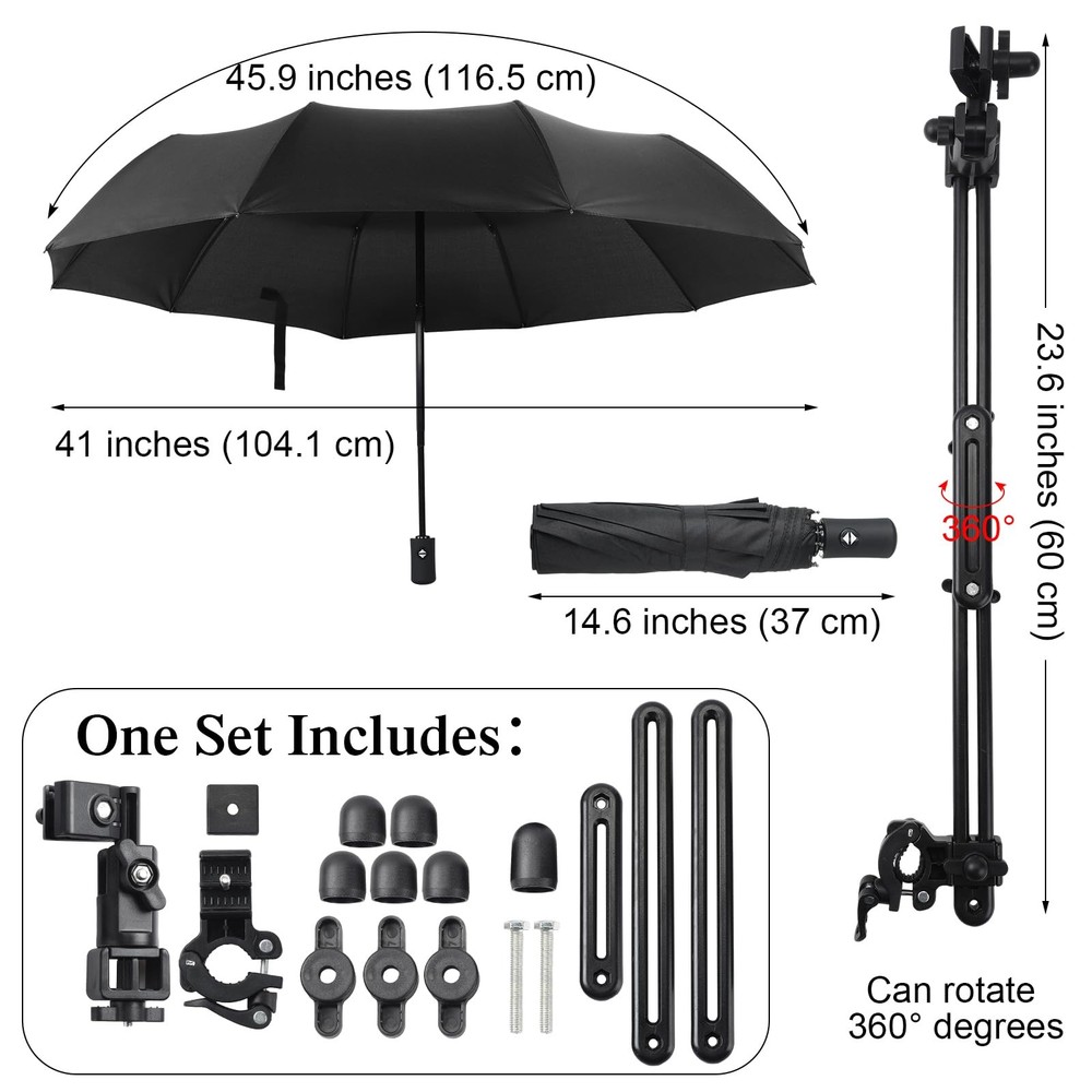 2 Pcs Beach Umbrella with Adjustable Universal Clamp Upf 50+ Automatic Open a...