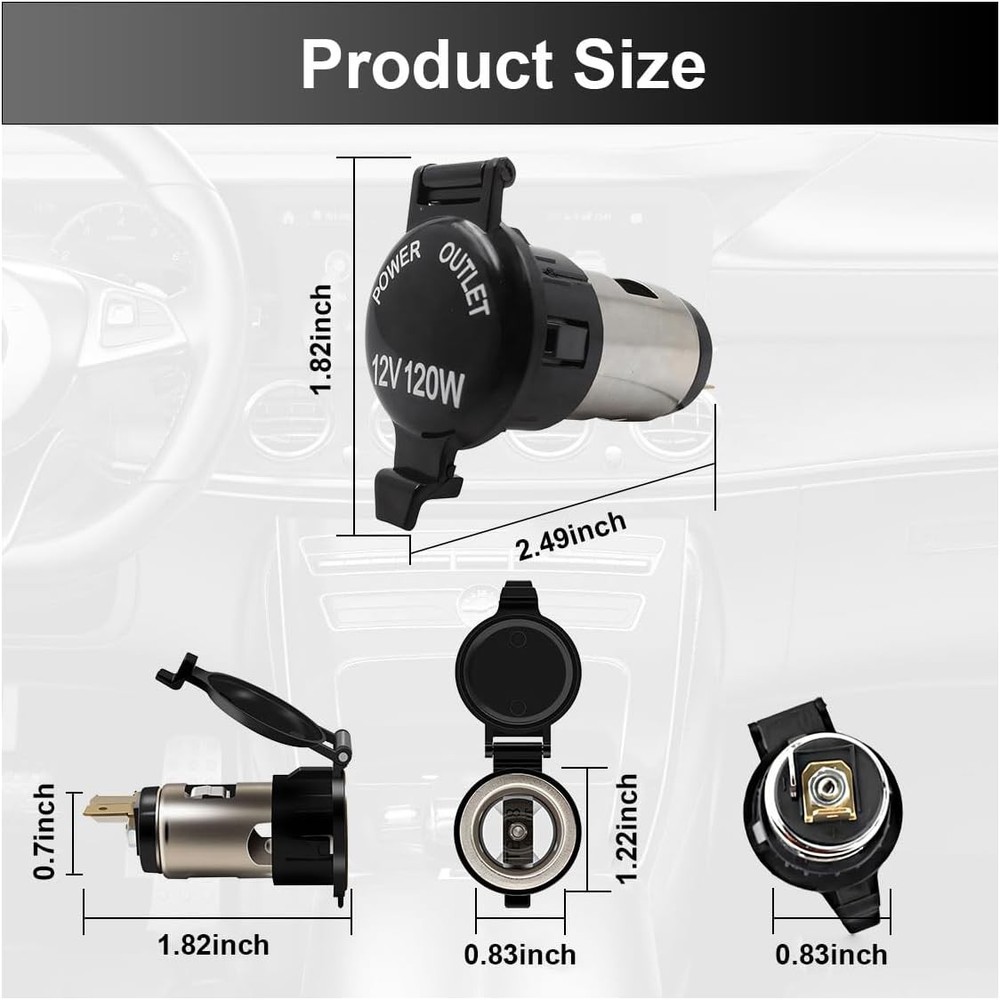 Cigarette Lighter Socket, DC 12V Waterproof Car Power Outlet Socket Replacement