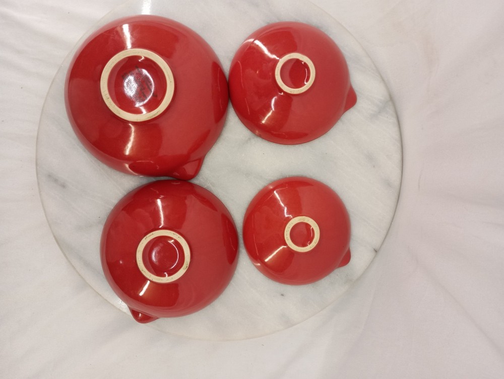 Mary Lake Thompson Ceramic Measuring Cups Nesting Red White Stoneware