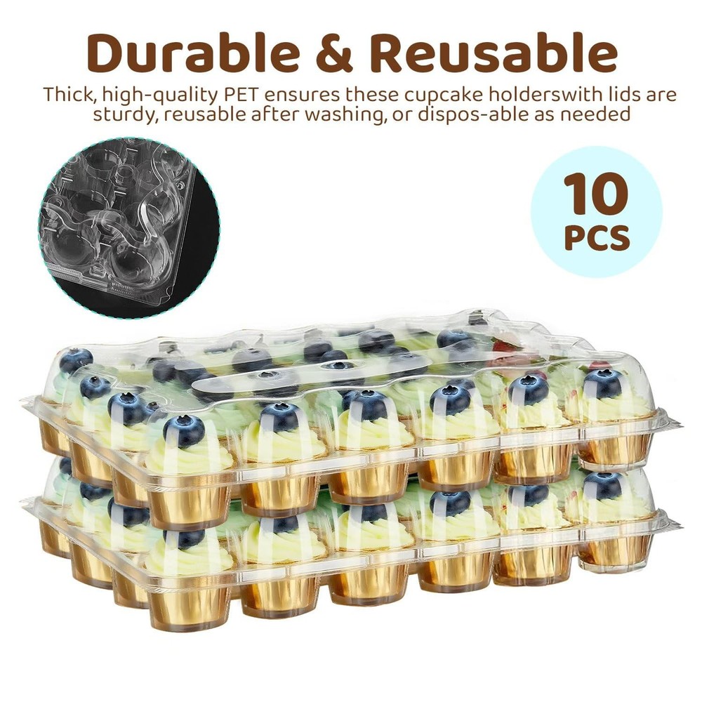 24 PackX10 Sets Count Cupcake Containers Plastic Disposable Boxes Holder