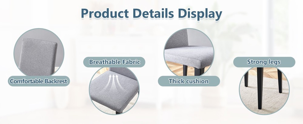 Two Light Gray Linen-Cotton dining chairs, simple and versatile, comfortable a