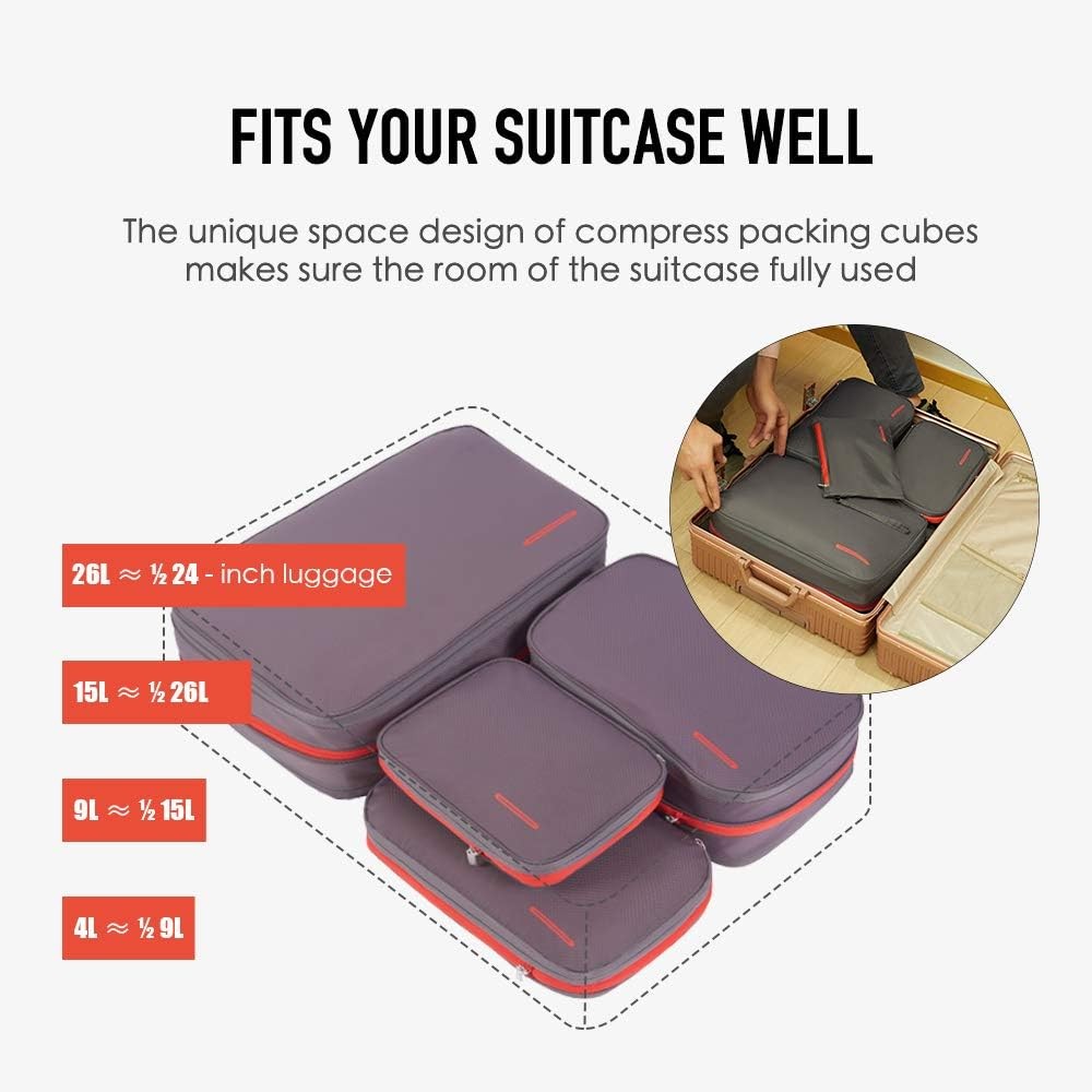BeeNesting Waterproof Compression Packing Cubes 5/6/8 sets, Large Travel Pack...