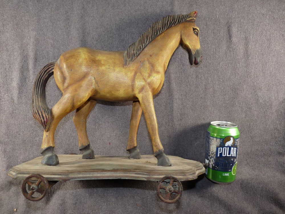 Old Wood Carved Horse Pull Toy