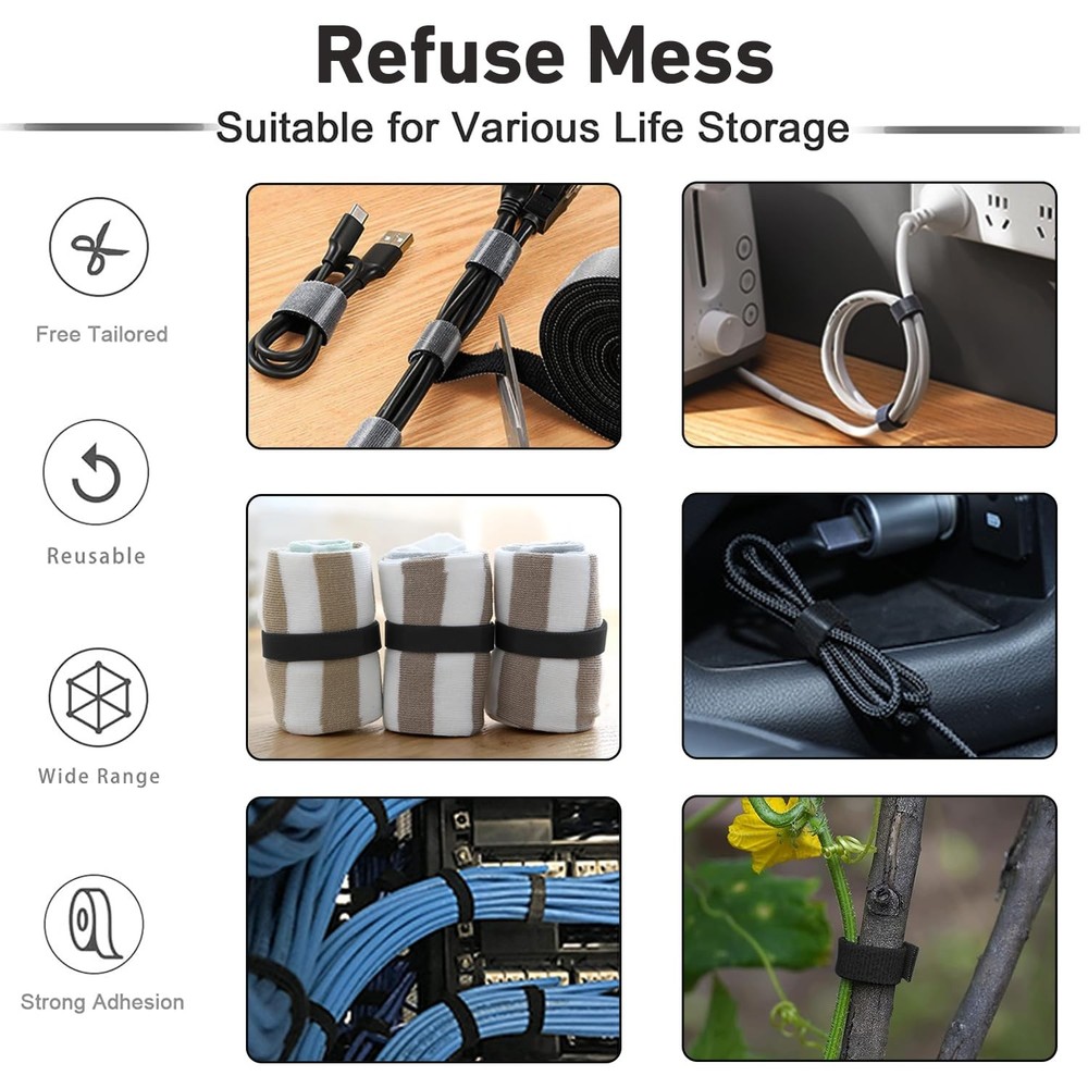 164ft x 1/2 inch Reusable Fastening Cable Ties, Hook and Loop Roll, Self-Grip...