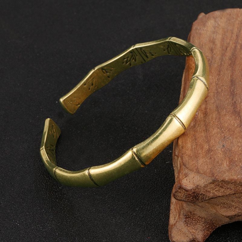 Solid Brass Vintage Bamboo Cuff Bracelet Ethnic Style Open Bangle